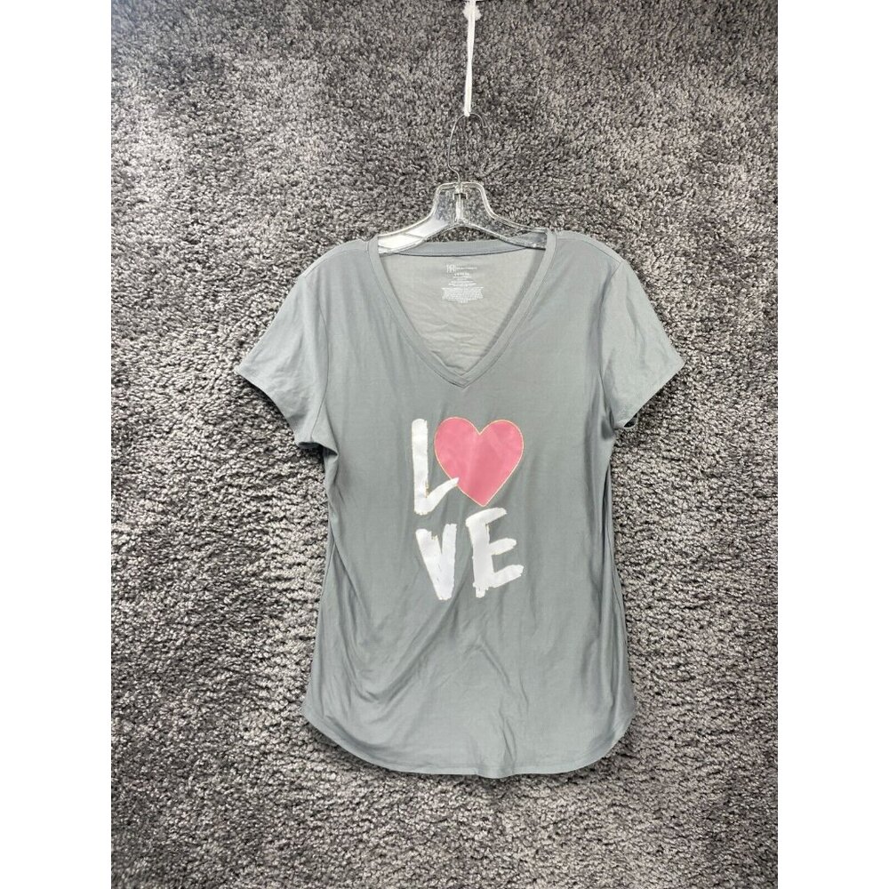 No Boundaries T-Shirt Women Large (11-13) Gray Polyester Stretch V-Neck Love Top